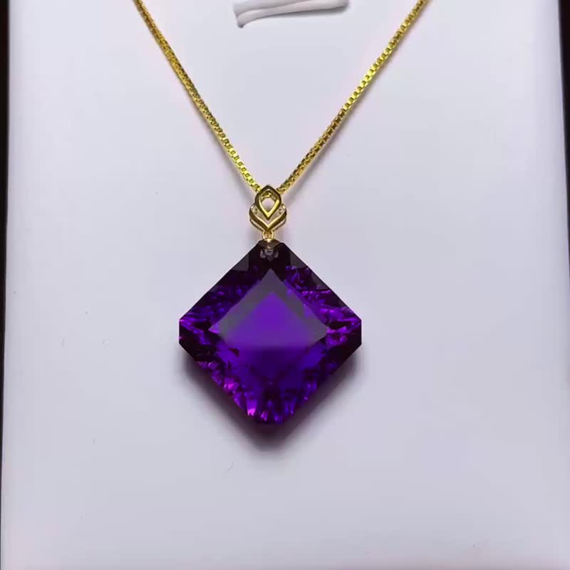 精品天然巴西紫水晶刻面无事牌吊坠 千禧面 重工切割  平平安安 - 吊饰 - 水晶 