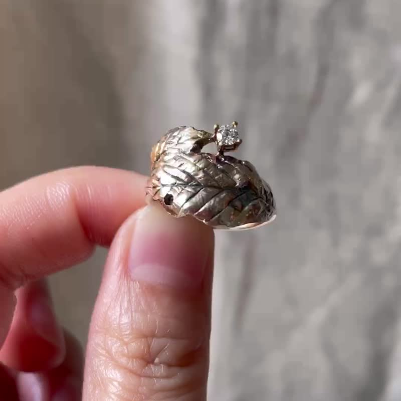 纯银橡树叶片锆石戒指 - 戒指 - 纯银 银色