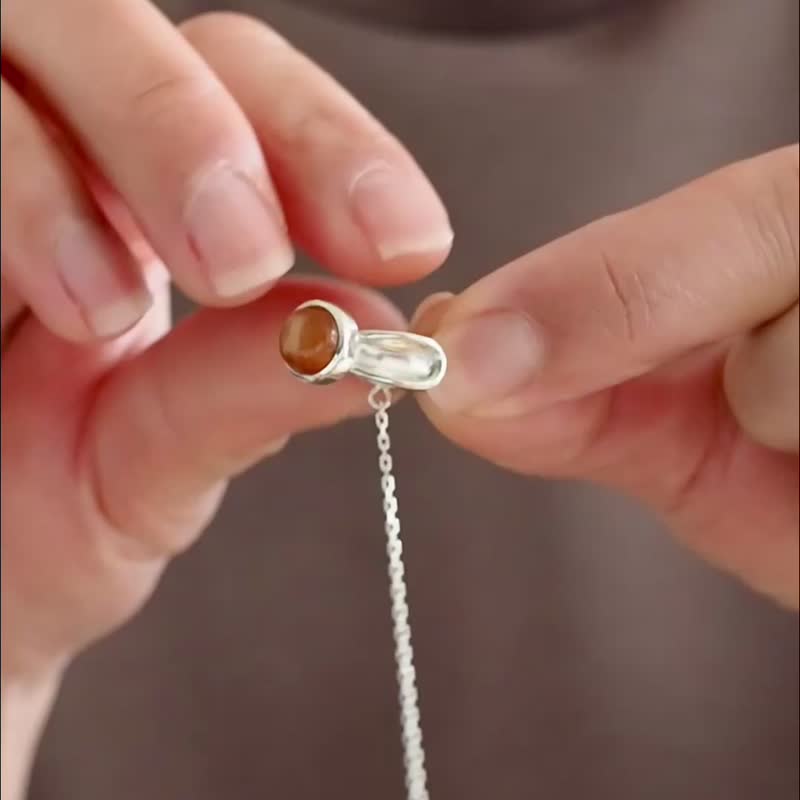 天然石与摇曳珍珠的耳骨夹 - 耳环/耳夹 - 纯银 银色