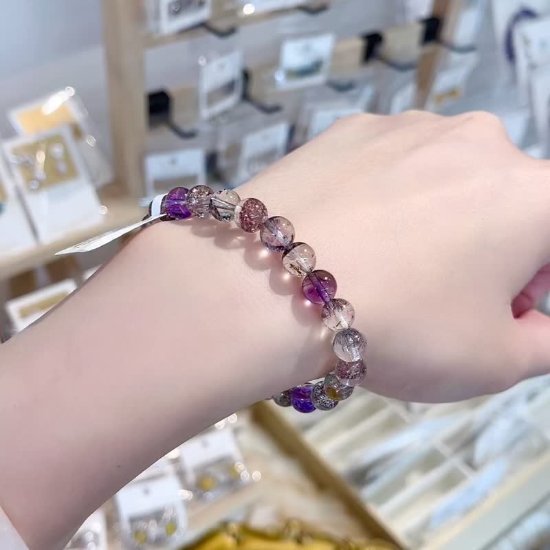 精品级玻璃体绝美半盆招财多矿超七带彼岸花7.5mm/14.59g手珠 - 手链/手环 - 水晶 