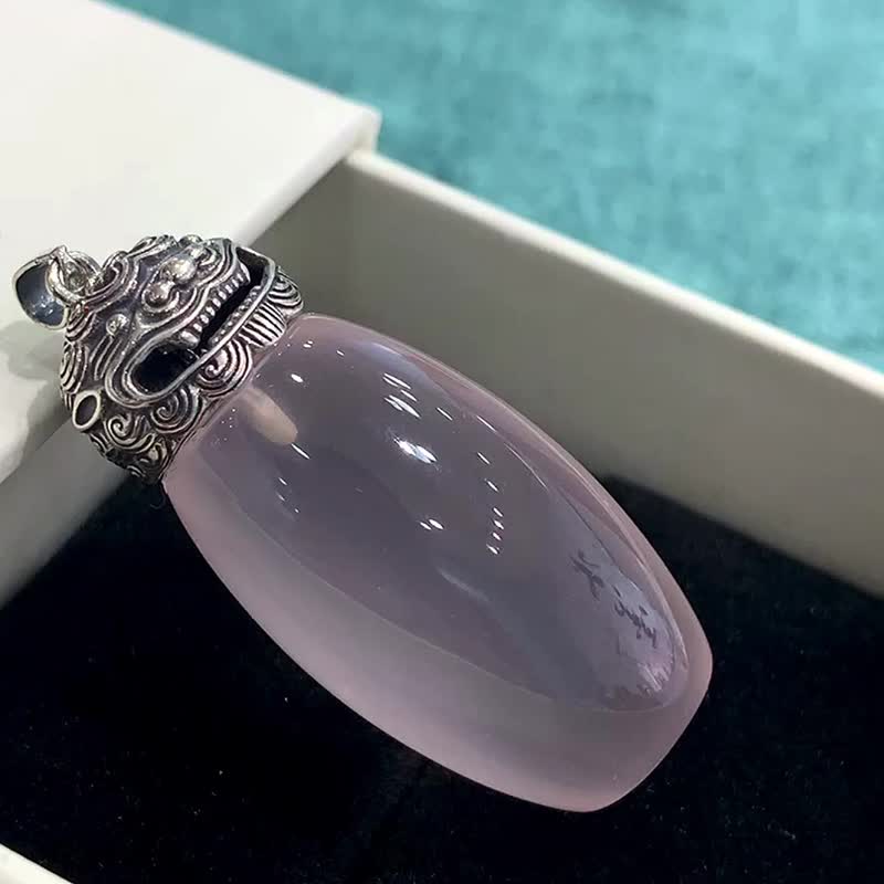 天然莫桑比克星光粉晶桶珠吊坠 项圈贴脖颈全净体 颜色粉嫩 - 吊饰 - 水晶 