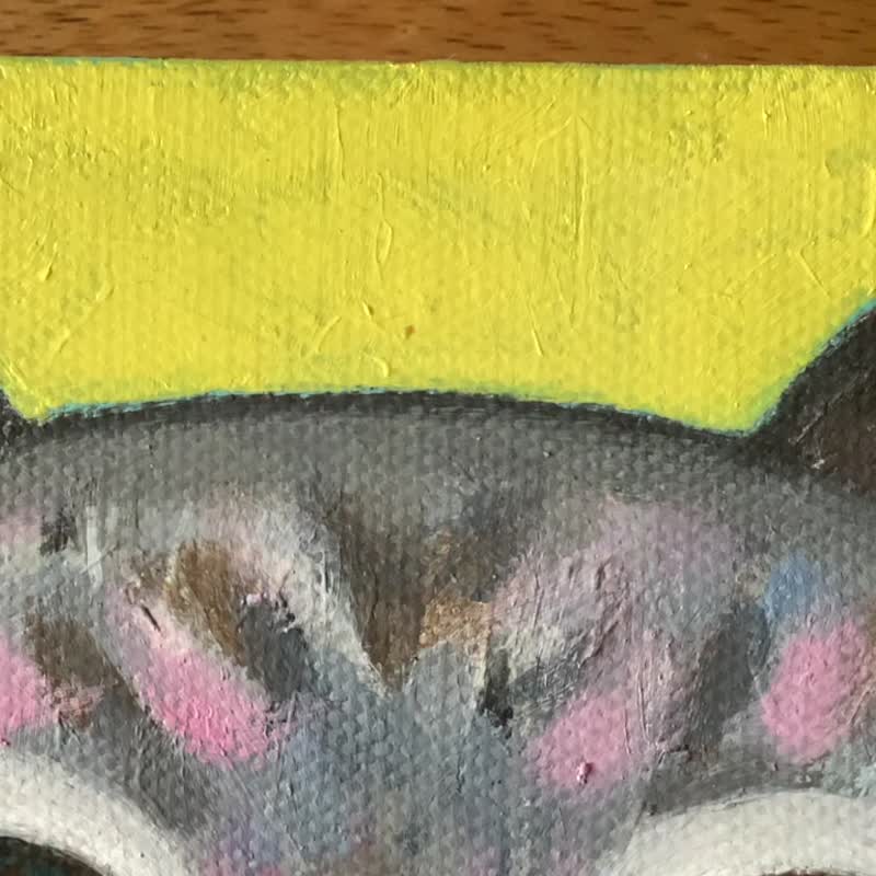Original cat painting on canvas 15x15cm.black cat - 墙贴/壁贴 - 压克力 黄色