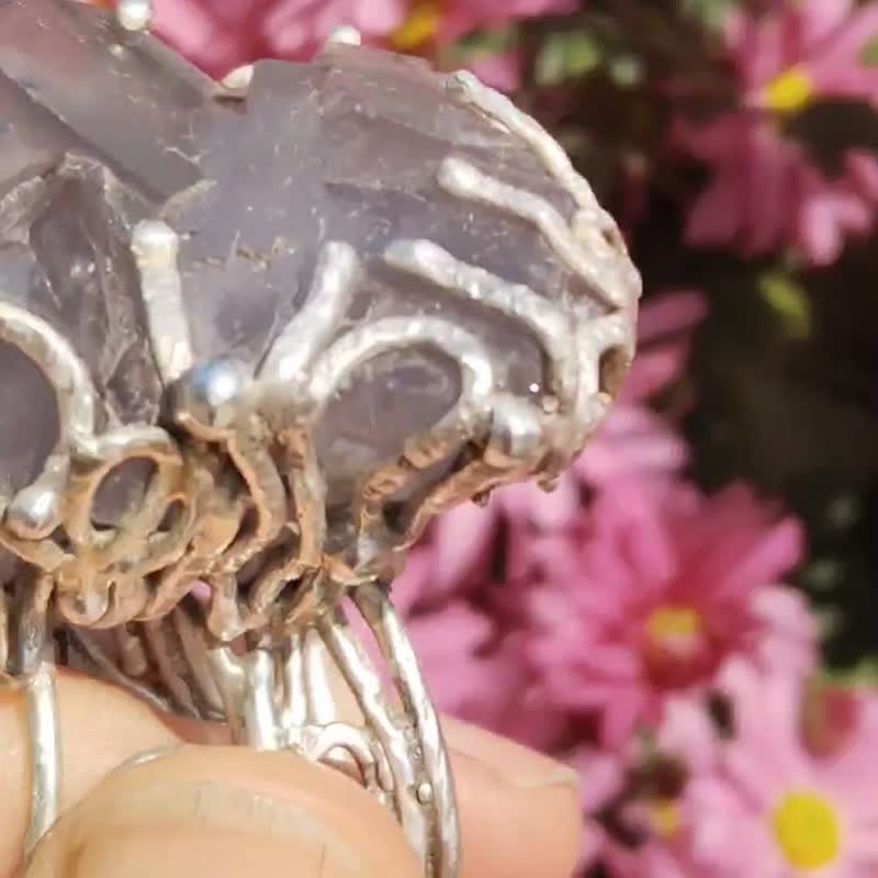 萤石原矿手工银戒 纯银戒指~**薰**~ Fluorite Silver Ring - 戒指 - 纯银 