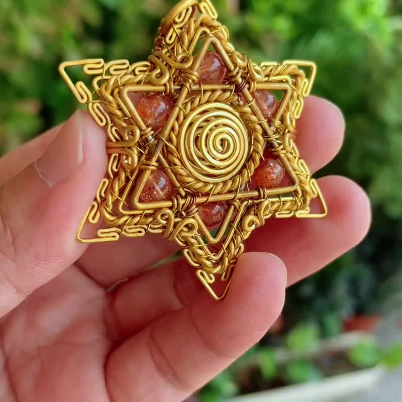 黄铜六芒星项链 大卫星 梅尔卡巴 神圣图腾 纯铜 金属编织 - 项链 - 铜/黄铜 黄色