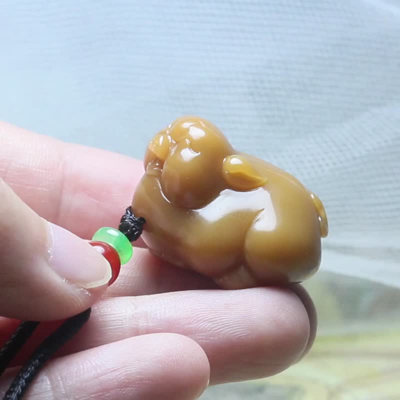 【招财猪】小挂件 猪吊坠 玉项链 天然阿拉善玛瑙 - 项链 - 玉石 橘色