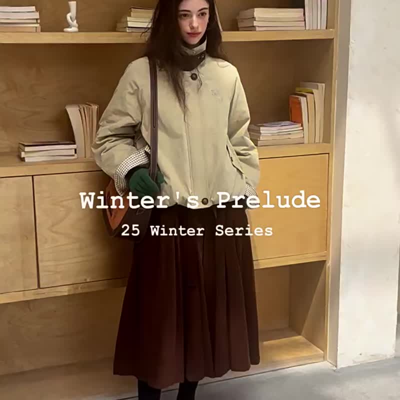 卡其苔綠 塵旅漫歌 法式棉服夾克 皮領夾棉短夾克棉衣外套 - 女装休闲/机能外套 - 棉 卡其色