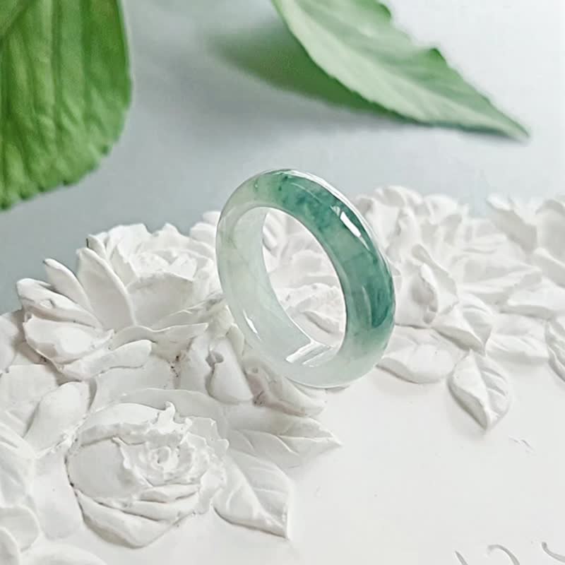 招财|糯冰飘蓝绿花戒圈|缅甸A货翡翠戒指#13 - 戒指 - 玉石 