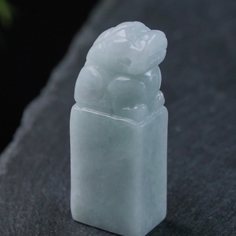 【招财神兽】淡绿翡翠貔貅玉印章 | 天然缅甸玉翡翠A货 | 送礼 - 印章/印台 - 玉石 绿色