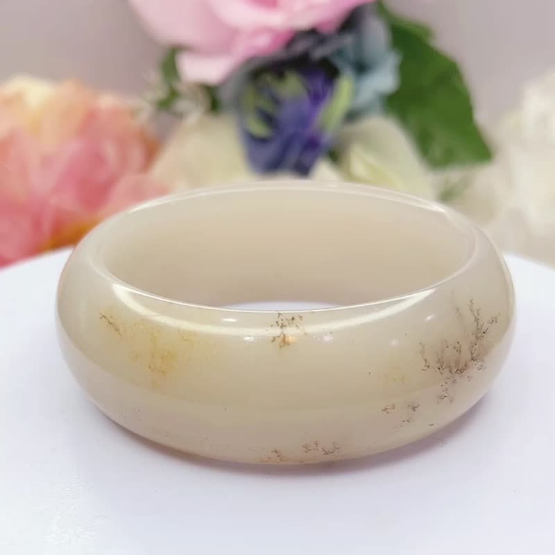 NO.46独特草花宽版小轮胎手镯 带黄金发财树 53MM 草花镯佘太翠玉 - 手链/手环 - 玉石 多色