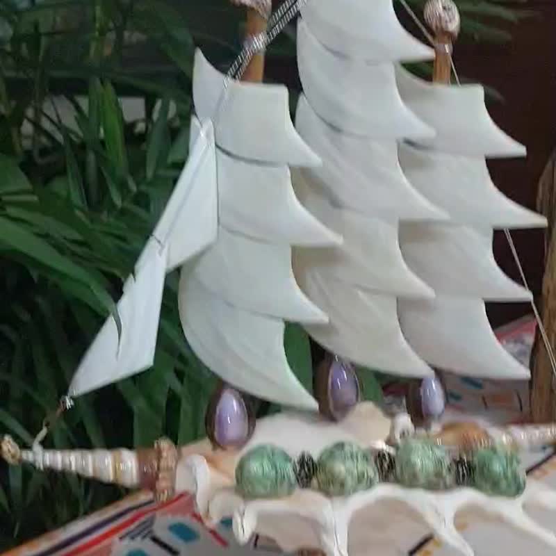 手工贝壳帆船 – 环保海洋灵感装饰 - 墙贴/壁贴 - 贝壳 白色
