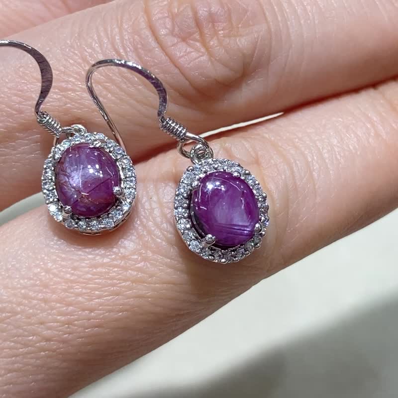 天然 星光红宝石 耳环 印度制 925纯银 手工制 - 耳环/耳夹 - 半宝石 