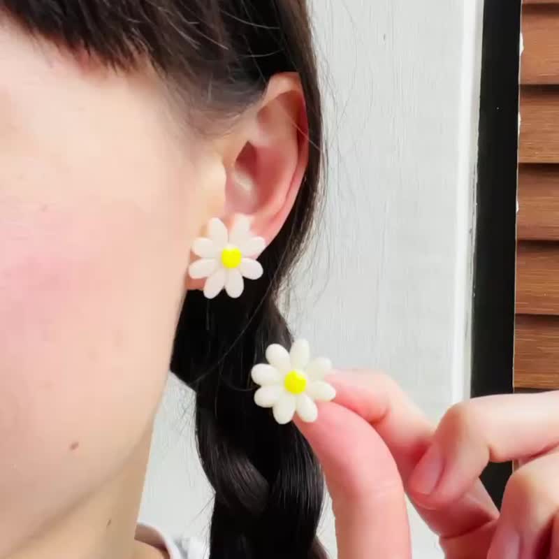 雏菊 耳夹 耳环 大 - 耳环/耳夹 - 粘土 黄色