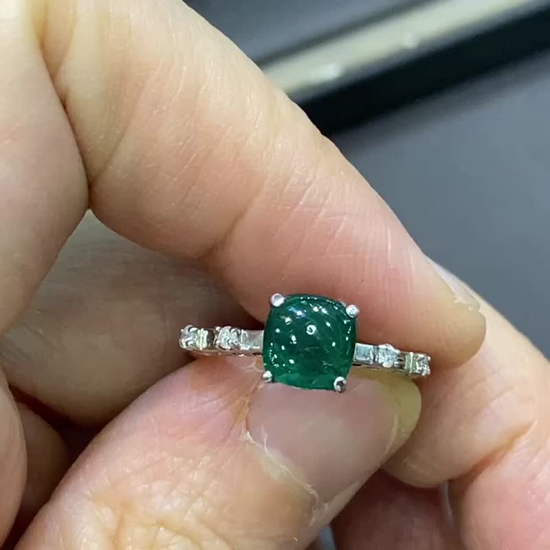 天然 祖母绿 钻石 925纯银 戒指 尼泊尔 手工制 - 戒指 - 宝石 绿色