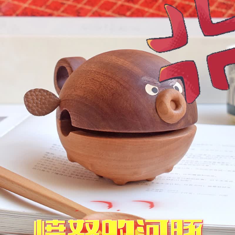 愤怒的河豚 实木木鱼可爱治愈情绪静心摆件装饰创意礼物 - 摆饰 - 木头 