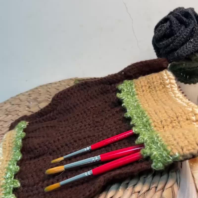 木纹餐具袋、文具袋 手钩森林系列可放筷子汤匙吸管附手工菜瓜布 - 餐刀/叉/匙组合 - 棉．麻 咖啡色