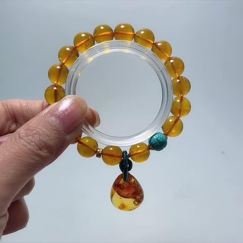 天然矿石 威士忌黄萤石10 mm 琥珀 手链 - 手链/手环 - 宝石 黄色