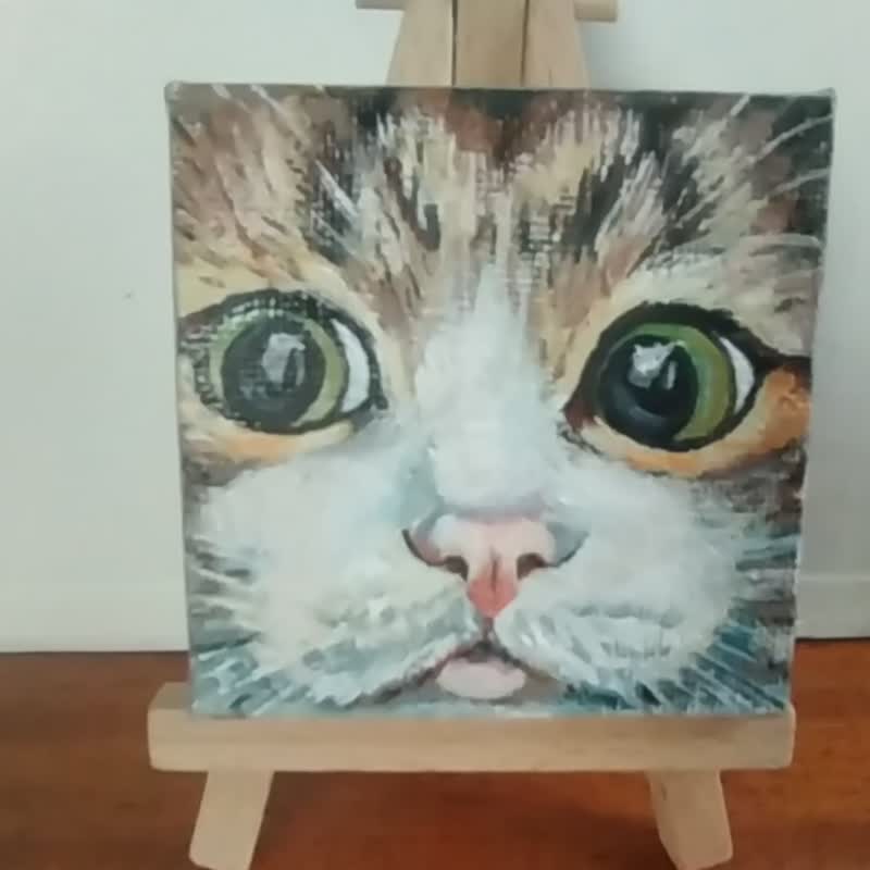 猫绘画 Fnimal 帆布原创艺术宠物 7 x 7 带画架迷你艺术品 - 海报/装饰画/版画 - 其他材质 多色