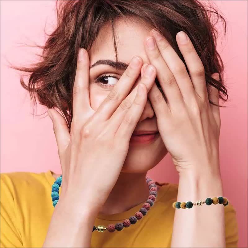 新年限定・一套穿搭 3入组 DIY材料包双色香氛石磁扣手链变身颈链 - 金工/饰品 - 石头 多色