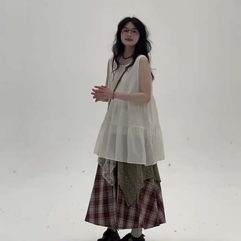 杏色微透 疊穿背心 棉質寬鬆蛋糕襯衫 日系文藝甜美疊穿上衣 - 女装背心 - 棉．麻 白色