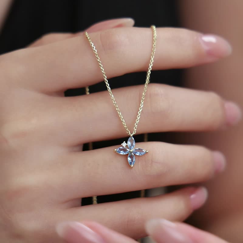 幸运花纯银锆石项链 - 项链 - 纯银 金色