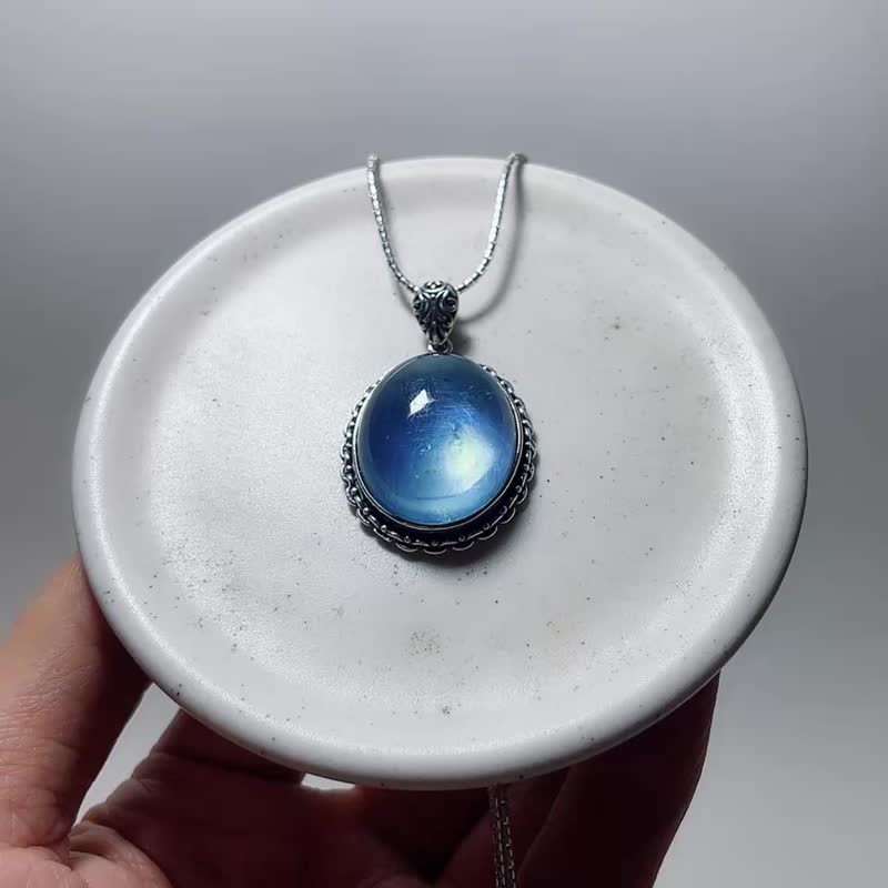 宝石系 天然矿石 顶级 魔鬼蓝 海蓝宝 925纯银 项链 - 项链 - 宝石 蓝色