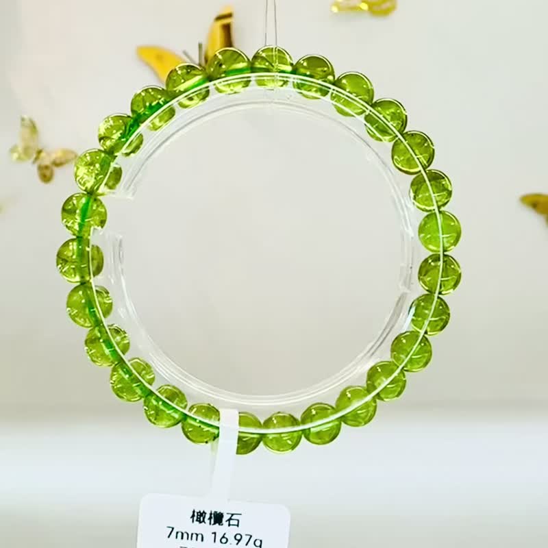 天然财富之光橄榄石7mm16.97g水晶招贵人正向思考增进人际关系 - 手链/手环 - 水晶 绿色