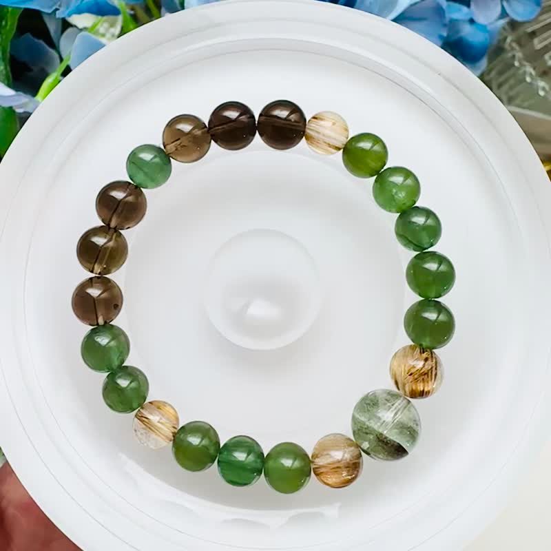 森灵系疗愈感绿幽灵绿磷灰发晶茶晶独家设计款水晶手链事业贵人运 - 手链/手环 - 水晶 多色