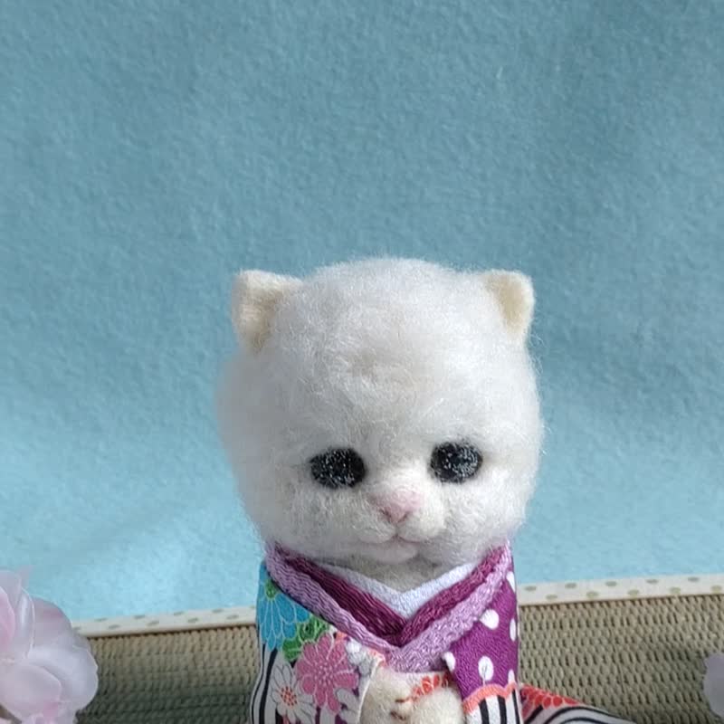 猫和服 羊毛和服 猫18号 白色 紫色 - 玩偶/公仔 - 羊毛 紫色