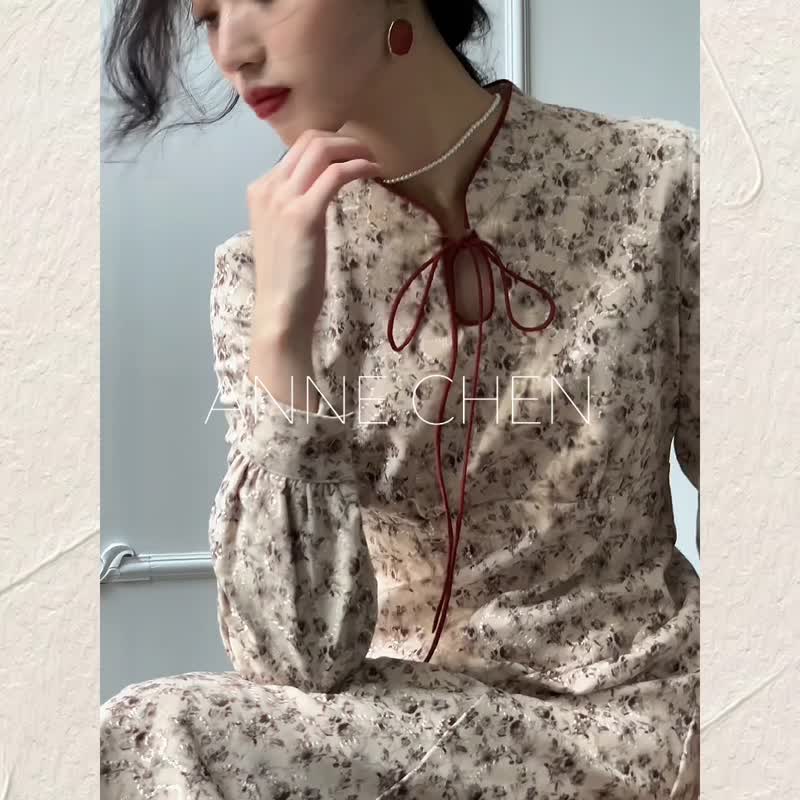 限量贩售 刺绣国风旗袍碎花洋装 定制磨毛高级面料 洋装连衣裙 - 洋装/连衣裙 - 聚酯纤维 白色