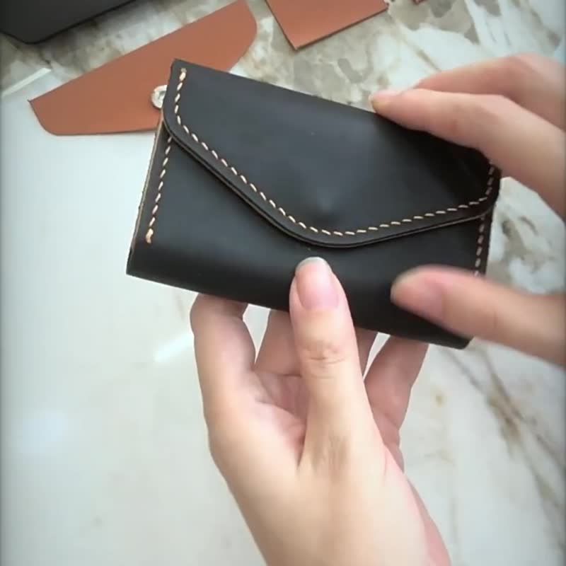 定制礼物 卡包diy材料包 / 完成品 零钱包名片夹 皮革DIY 可刻字 - 皮件 - 真皮 