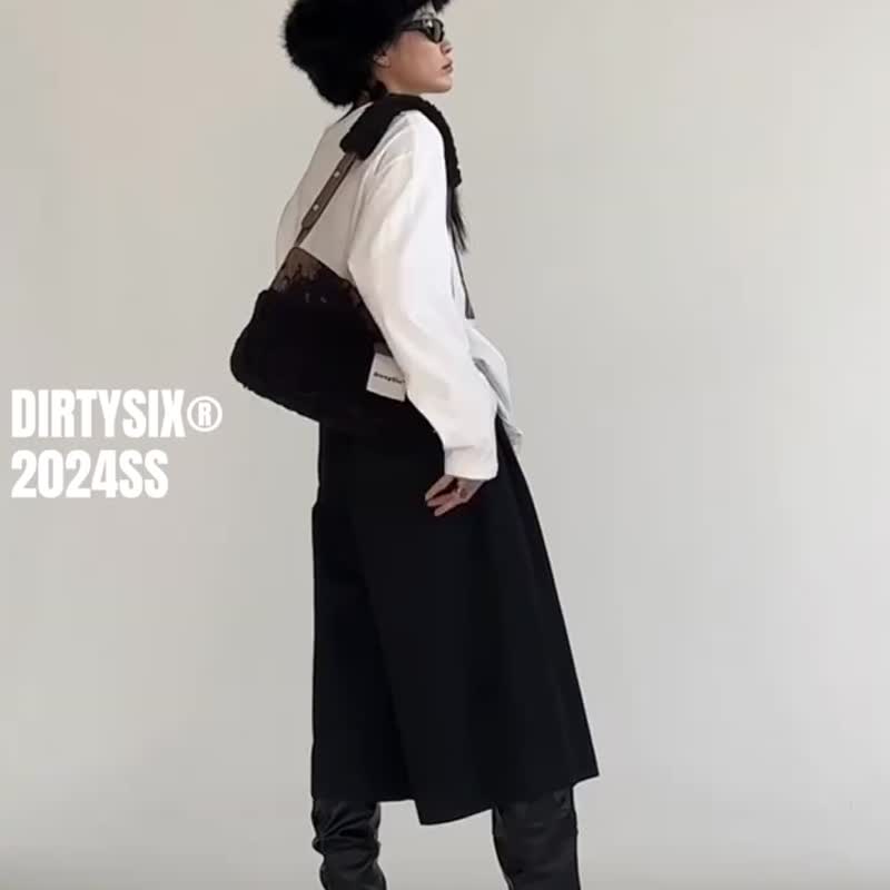 咖啡拼色 大墨孤煙 新中式 燈芯絨毛絨牛皮混拼肩背包 復古馬鞍包 - 侧背包/斜挎包 - 其他人造纤维 咖啡色