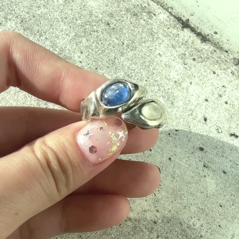 【Moon Lake】925纯银 月光石 蓝晶石 男戒 - 戒指 - 贵金属 