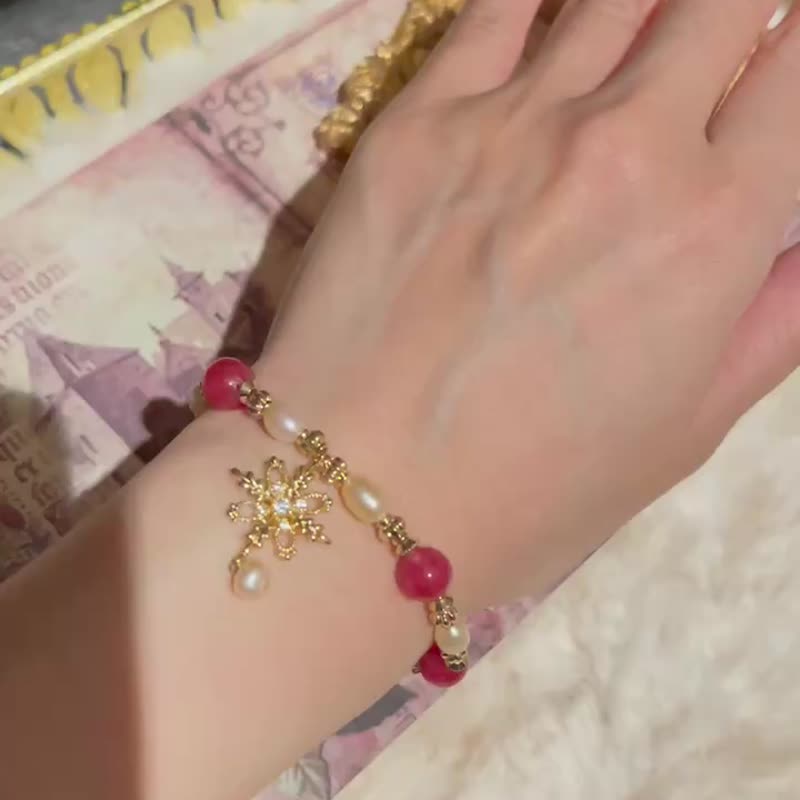 粉色系-爱情女神的祝福x蔷薇石x粉色珍珠手链 - 手链/手环 - 铜/黄铜 粉红色
