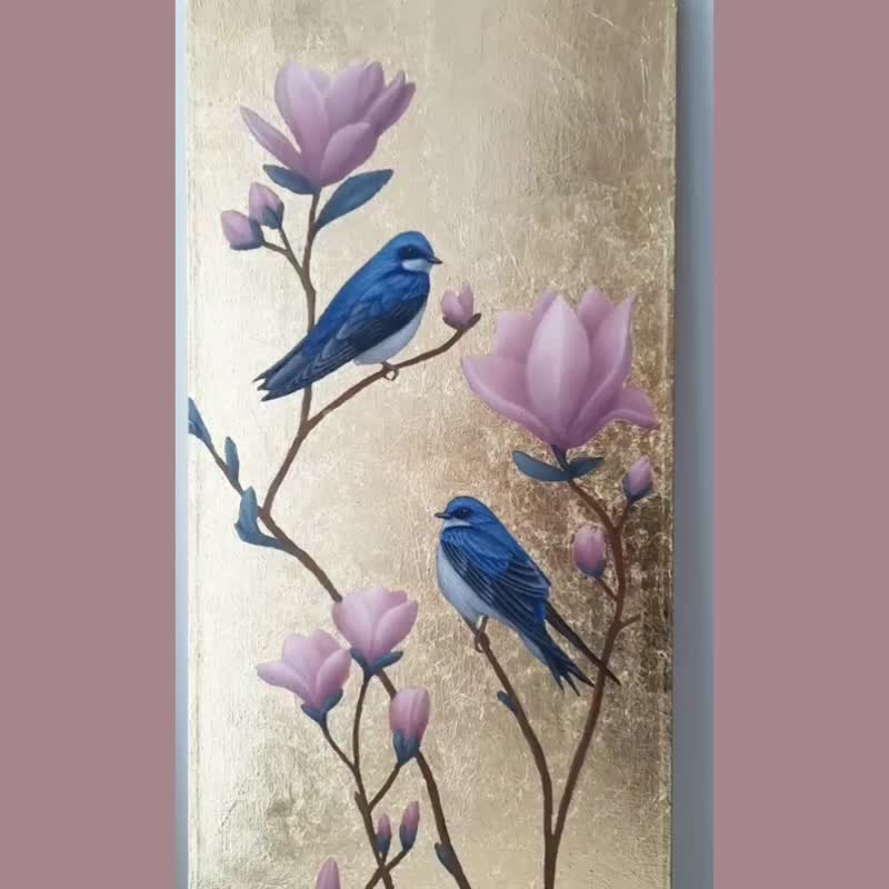 金箔画 枝头鸟 国画 窄布面燕子 - 墙贴/壁贴 - 其他材质 多色