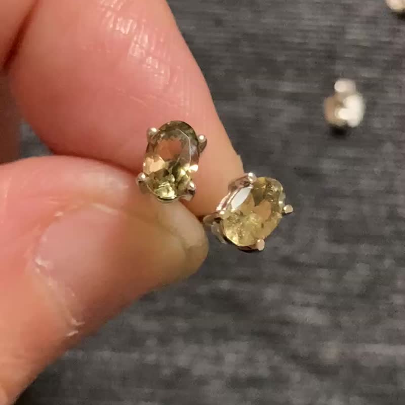 天然 金铜色 碧玺 耳针 印度制 925纯银 - 耳环/耳夹 - 宝石 
