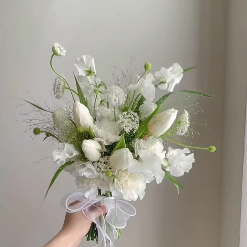 【鲜花】白绿色郁金香香豌豆韩式鲜花捧花 - 其他 - 植物．花 白色