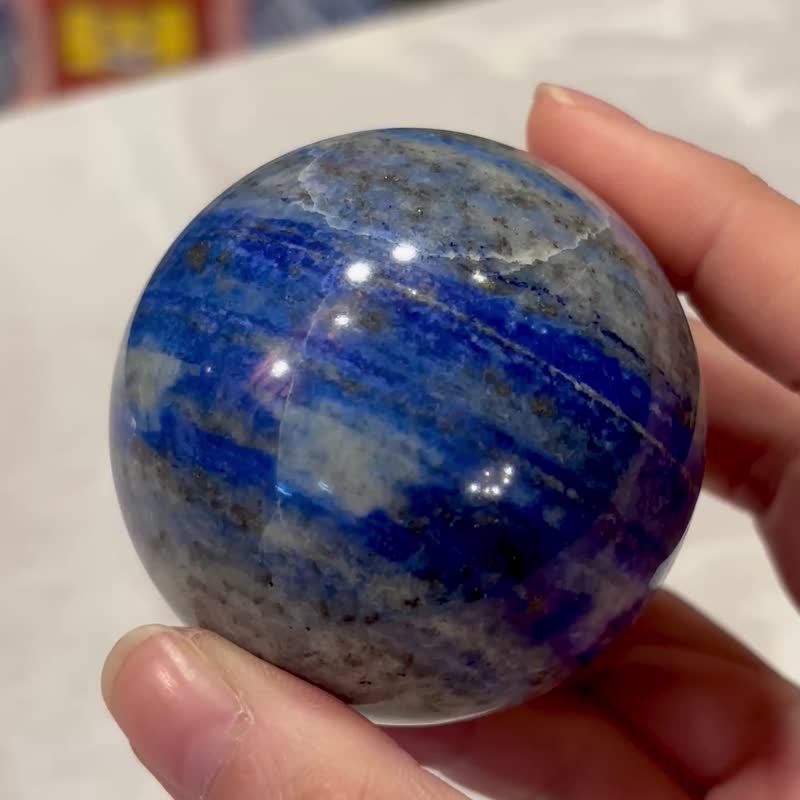 一图一物 6cm 青金石球 连原木莲花底座 水晶球 晶石摆件 家居摆设 - 摆饰 - 水晶 蓝色