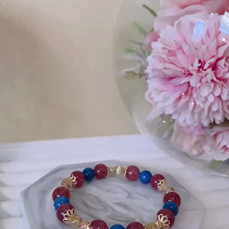14K包金水晶手链设计款 爱情财富一起到来 草莓晶 蓝磷辉石 金发 - 手链/手环 - 水晶 多色