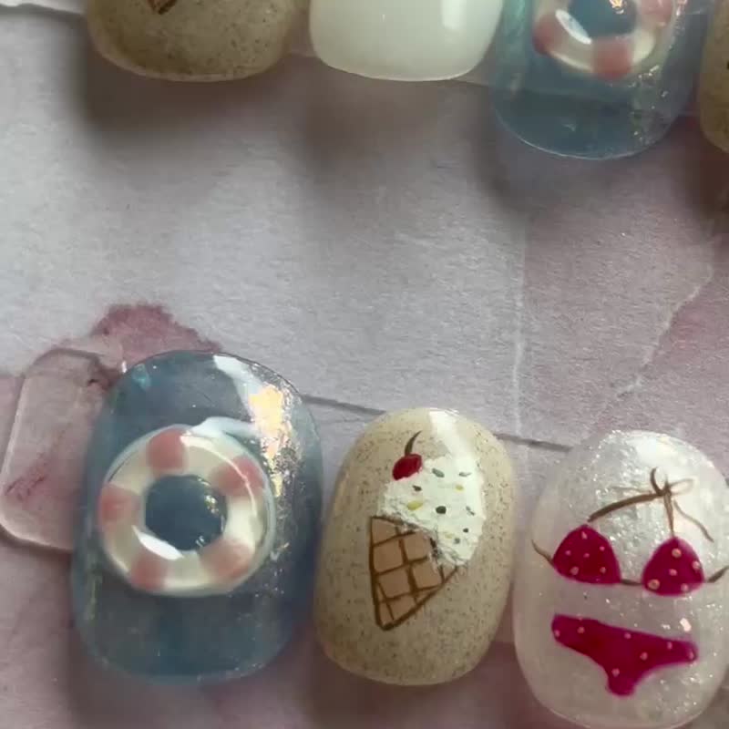 夏日冰淇淋组甲片 /穿戴甲/订制美甲贴片 NA86 - 指甲油/指甲贴 - 其他材质 多色