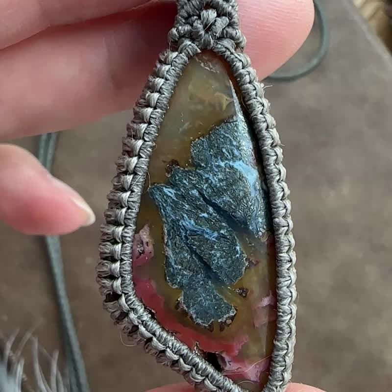 CSP56 民族风 蜡线编织 白铁矿玛瑙   颈链 (可调长度) - 项链 - 宝石 咖啡色