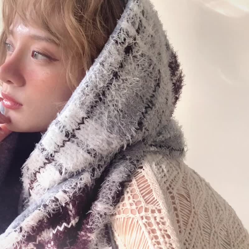 RIGHT BRAIN 系列 - 艺术 * 连帽围巾 - 围巾/披肩 - 其他人造纤维 灰色