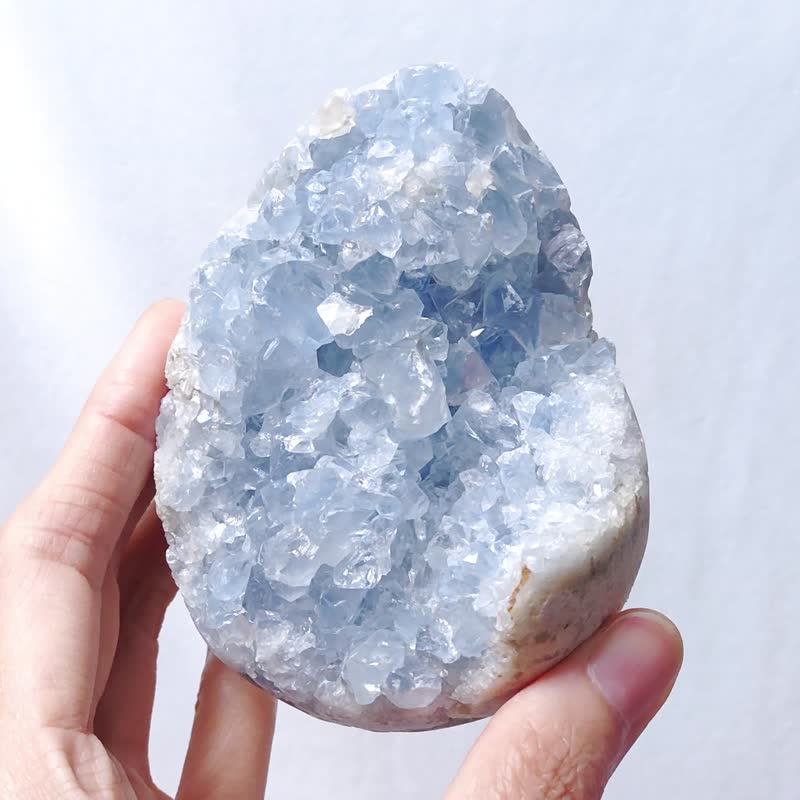 顶级稀有天青石 天使石 来自天界的宝石 蛋形 招财摆件 单品 礼物 - 摆饰 - 宝石 蓝色