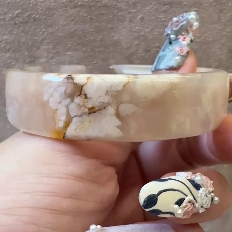 樱花玛瑙手镯 玛瑙手镯稀有方镯冰透油画意境款非常气质54圈 - 手链/手环 - 玉石 