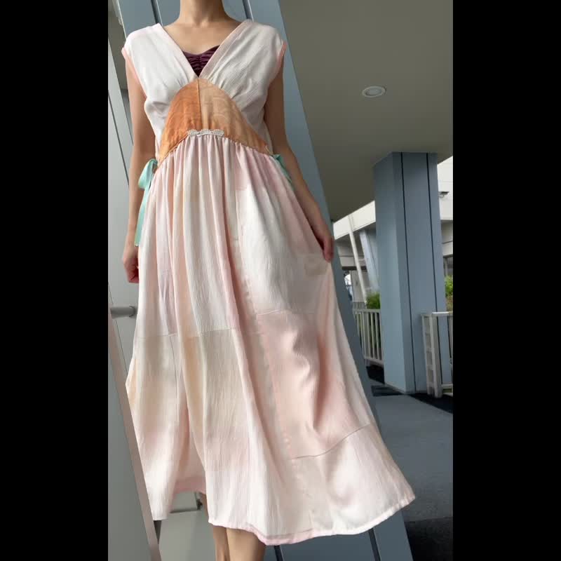独一无二 美丽和服丝绸 珍珠粉色宽松洋装 - 洋装/连衣裙 - 丝．绢 粉红色