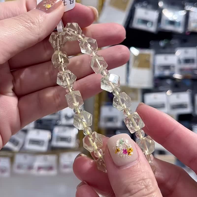 顶级晶体玻璃黄金利比亚陨石八菱角切割闪亮手珠招财避邪提升心灵 - 手链/手环 - 半宝石 金色