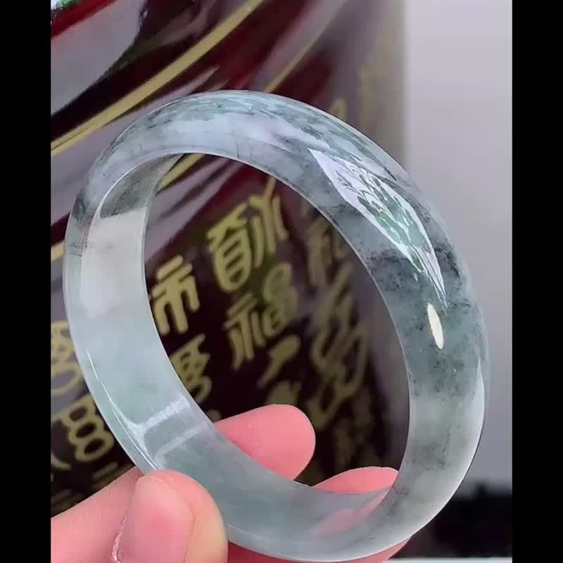 冰种 天然翡翠 缅甸 A玉 玉镯 • 糯冰种乌鸡翡翠福镯 - 手链/手环 - 玉石 黑色