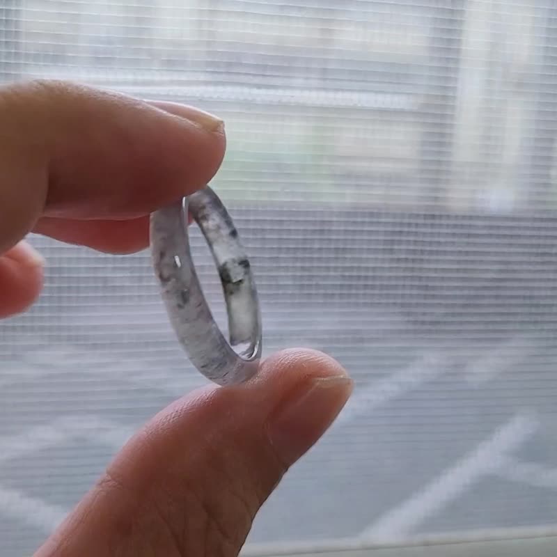 【亲翠】天然翡翠 高冰起刚超透黑乌鸡芝麻糊手指镯15号细戒圈 - 戒指 - 玉石 多色