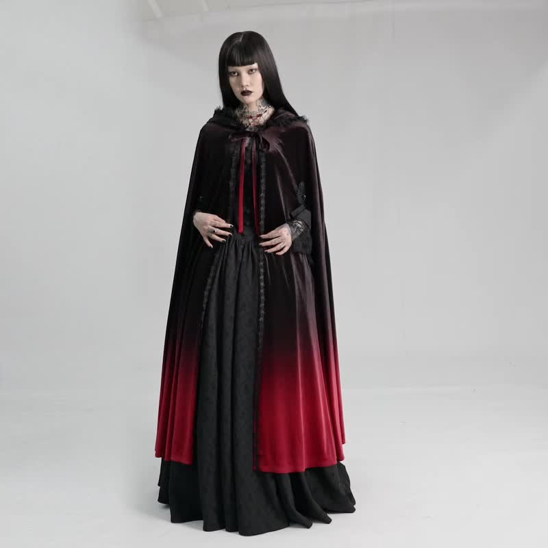哥德血红女巫渐变色斗篷 - 裙子 - 其他材质 黑色