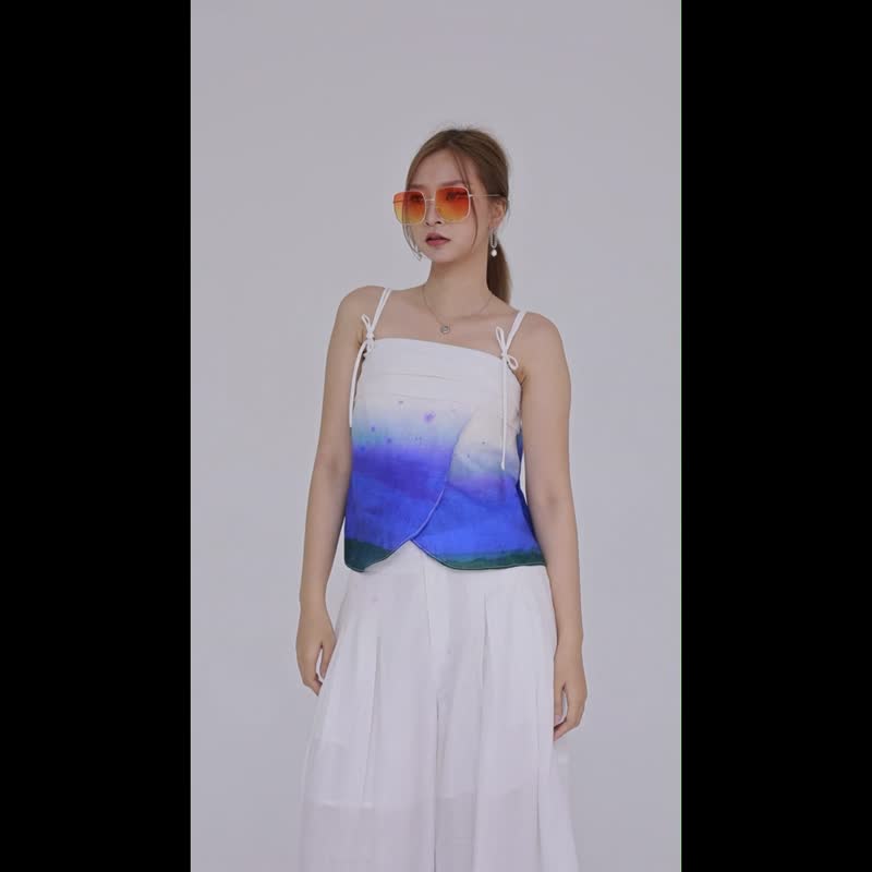 米白色亚麻吊带上衣 - 女装上衣 - 亚麻 白色