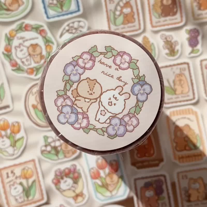 软绵绵的/花卉邮票/7厘米切膜纸胶带/附离型纸 - 纸胶带 - 纸 橘色